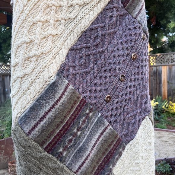Honeybea Knit Patchwork Wool Poncho Cape ***Neutral Colorway*** Cabincore - Picture 4 of 11